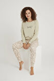 Luxury Thermal Be Sweet Yazılı Çizgili Desenli Kadın Polar Pijama Takımı – 42040