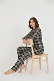 Luxury Viscose Siyah Beyaz Ekose Desenli Kadın Uzun Kollu Pijama Takımı – 42575