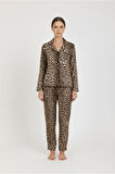 Luxury Viscose Leopar Desenli Kadın Uzun Kollu Pijama Takımı – 42577
