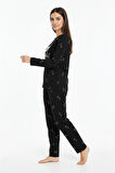 Sleepy Yazılı Elite Viscose Pijama Takımı Uzun Siyah 3552