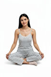 Kadın Rahat Ev & Uyku Pijama Takımı Gri Çizgili Desen