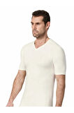 1 Adet Ekru Renk Termal V Yaka Kısa Kol Içlik
