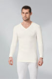 1 Adet Ekru Renk Termal V Yaka Uzun Kol Içlik
