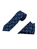 Brianze Lacivert Mavi Motif Desen Kravat Mendil Set