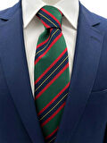 Brianze Yeşil Lacivert Kırmızı Çizgili Kravat