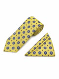 Brianze 8 Cm Sarı Beyaz Lacivert Motif Desenli Kravat Mendil Set