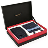 Lacivert Kravat Kol Düğmesi Hediyelik Set-Brianze KMK-16