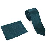 Brianze Armürlü Desen Turkuaz Mendilli Kravat