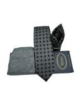 Brianze Gri Motif  Desen Kravat Mendil Çorap Hediyelik Set