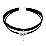 Gümüş Renk Yusufcuk Siyah Kadife -Süet Kadın Choker Tasma Kolye