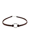 Kahverengi Kadın Süet Round Choker