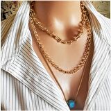 Altın Kaplama Zincir & Mavi Boncuk & Tiffany Model Kadın Kolye