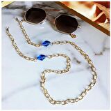 Altın Kaplama Zincir Mavi Kristal Taş Kadın Gözlük Zinciri