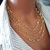 Altın Kaplama Bakla Zincir 3 Sıra Kadın Kolye