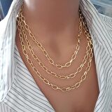 Altın Kaplama Bakla Zincir 3 Sıra Kadın Kolye