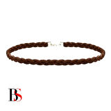 Kahverengi Süet Saç Örgülü kadın Choker