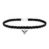 Siyah Süet Saç Örgü Albatros Kuşu Kadın Choker