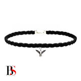 Siyah Süet Saç Örgü Albatros Kuşu Kadın Choker