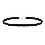 Siyah Süet Saç Örgü Kadın Choker