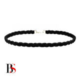 Siyah Süet Saç Örgü Kadın Choker