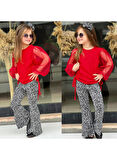 6023 TÜLLÜ LEOPAR İSPANYOL PANTOLON TAKIM