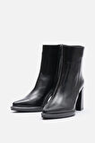 Bestyle Ludo Kadın Siyah Gerçek Deri Topuklu Bot
