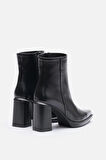 Bestyle Ludo Kadın Siyah Gerçek Deri Topuklu Bot