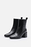 Bestyle NYX Kadın Siyah Gerçek Deri Fermuarlı Topuklu Bot