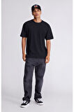 Erkek Siyah %100 Pamuk Relaxed Rahat Kesim Bisiklet Yaka Kısa Kollu Tişört