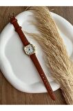 Bs Stıll Minimal Vintage Kadın Kol Saati Retro Quartz Deri Kordon Minik Kare