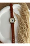 Bs Stıll Minimal Vintage Kadın Kol Saati Retro Quartz Deri Kordon Minik Kare