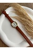 Bs Stıll Minimal Vintage Kadın Kol Saati Retro Quartz Deri Kordon Minik Kare