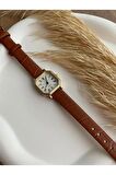 Bs Stıll Minimal Vintage Kadın Kol Saati Retro Quartz Deri Kordon Minik Kare
