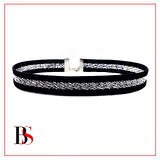 Beyaz Sim Işleme Siyah Kadife Kadın Choker Kolye