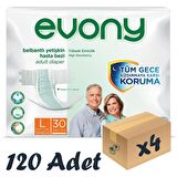 Evony Bel Bantlı Yetişkin Hasta Bezi Large 30’lu 4 Paket 120 Adet