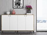 Wood'n Love Hestia 4 Kapaklı Metal Ayaklı 160 Cm Çok Amaçlı Dolap Konsol - Atlantik Çam - Beyaz / Siyah