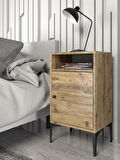 Wood'n Love Vio Metal Ayaklı Minifiks Bağlantı, Dolaplı Komodin - Atlantik Çam / Siyah