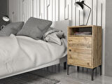 Wood'n Love Vio Metal Ayaklı Minifiks Bağlantı, Dolaplı Komodin - Atlantik Çam / Siyah