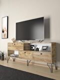 Wood'n Love Katre 150 Cm Metal Ayaklı Tv Ünitesi - Atlantik Çam / Siyah