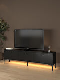 Paris Led Işıklı Dolaplı Minifiksli 160 Cm Tv Ünitesi - Tv Sehpası - Wood Siyah