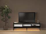 Paris Led Işıklı Dolaplı Minifiksli 160 Cm Tv Ünitesi - Tv Sehpası - Wood Siyah