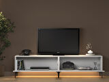 Napoli 200 Cm Led Işıklı Geniş Dolaplı Minifiksli Tv Ünitesi - Tv Sehpası - Beyaz 
