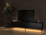 Venüs Led Işıklı Dolaplı Minifiksli 180 Cm Geniş Tv Ünitesi - Tv Sehpası - Wood Siyah