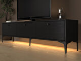 Venüs Led Işıklı Dolaplı Minifiksli 180 Cm Geniş Tv Ünitesi - Tv Sehpası - Wood Siyah