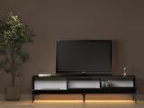 Venüs Led Işıklı Dolaplı Minifiksli 180 Cm Geniş Tv Ünitesi - Tv Sehpası - Wood Siyah