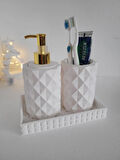  3 Parça Beton Kristal Desen Sıvı Sabunluk Set(Gold Pompa)