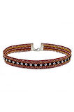 Sarı-beyaz Simli Kahverengi Kadın Choker Tasma Kolye