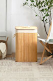 Busstier Katlanabilir Bambu Çamaşır Sepeti, Kapaklı, İç Astar, Taşıma Kulplu, 66 Litre