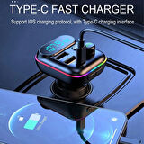 RGB Işıklı Bluetooth FM Transmitter QC3.0 PD 20W Hızlı Şarjlı Car MP3 Çalar USB Destekli