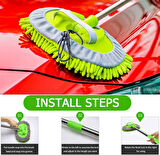 Uzun Saplı 2'si 1 Arada Mikrofiber Araba Yıkama Fırçası Mop Seti + 1 Yedek Başlık Hediye